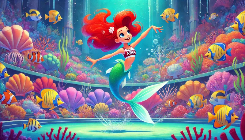 Ilustración de «Aria La Sirenita en los Juegos Olímpicos: Una Lección de Verdadero Valor»