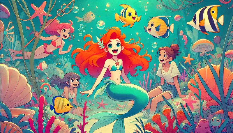 Ilustración de «Aria La Sirenita en los Juegos Olímpicos: Una Lección de Verdadero Valor»