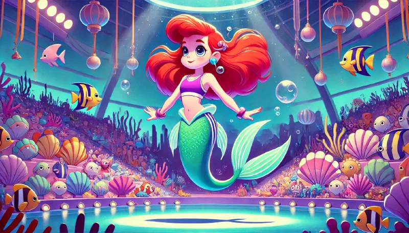 Ilustración de «Aria La Sirenita en los Juegos Olímpicos: Una Lección de Verdadero Valor»