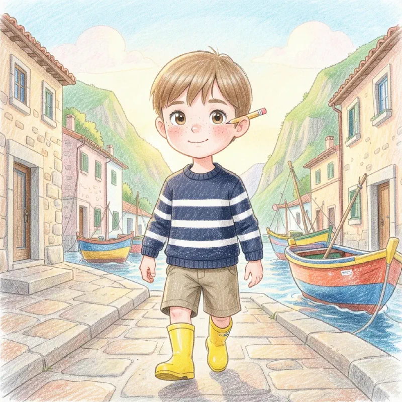Ilustración de «Hugo y la barca de los mil colores»