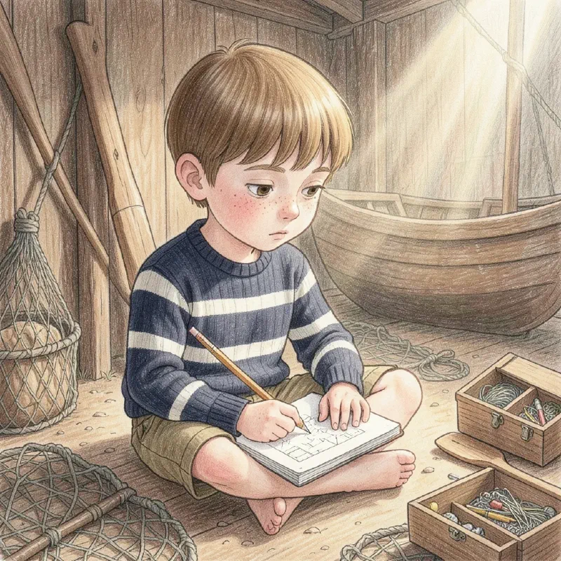 Ilustración de «Hugo y la barca de los mil colores»