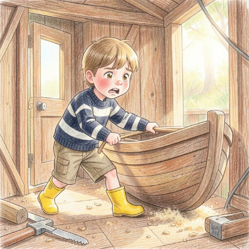Ilustración de «Hugo y la barca de los mil colores»