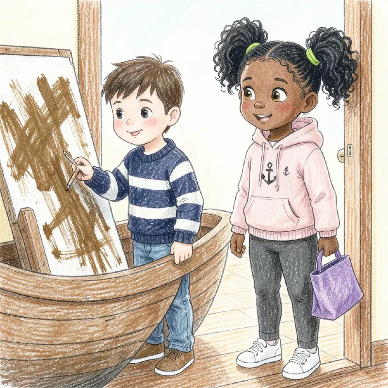 Ilustración de «Hugo y la barca de los mil colores»