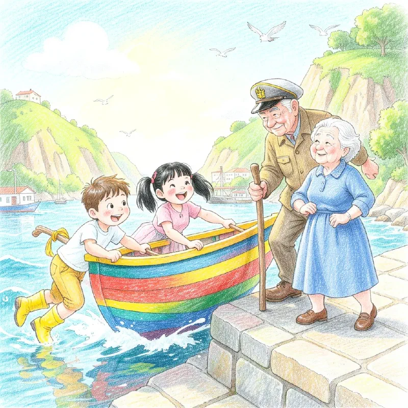 Ilustración de «Hugo y la barca de los mil colores»