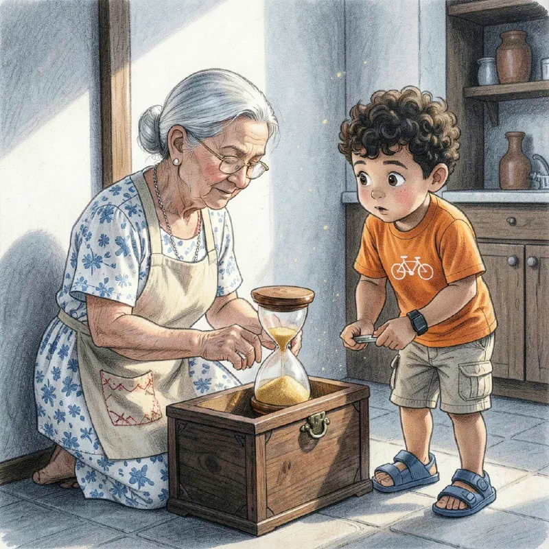 Ilustración de «Mateo y el Reloj de Arena de la Abuela Carmen»