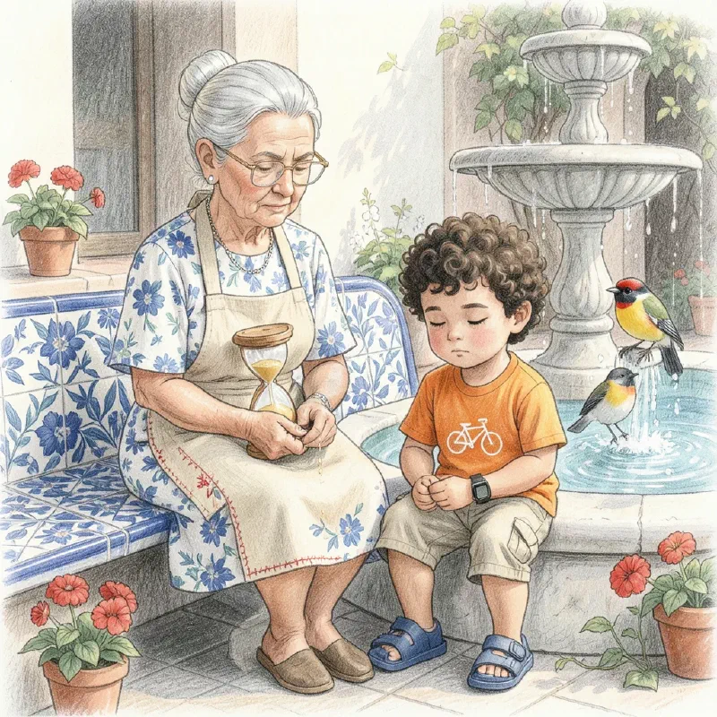 Ilustración de «Mateo y el Reloj de Arena de la Abuela Carmen»