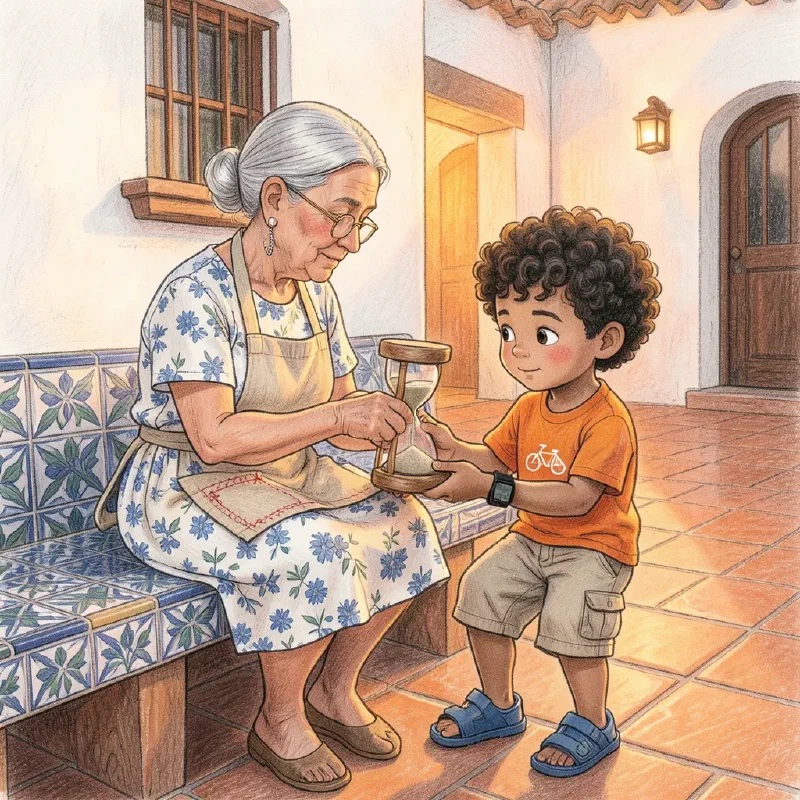 Ilustración de «Mateo y el Reloj de Arena de la Abuela Carmen»